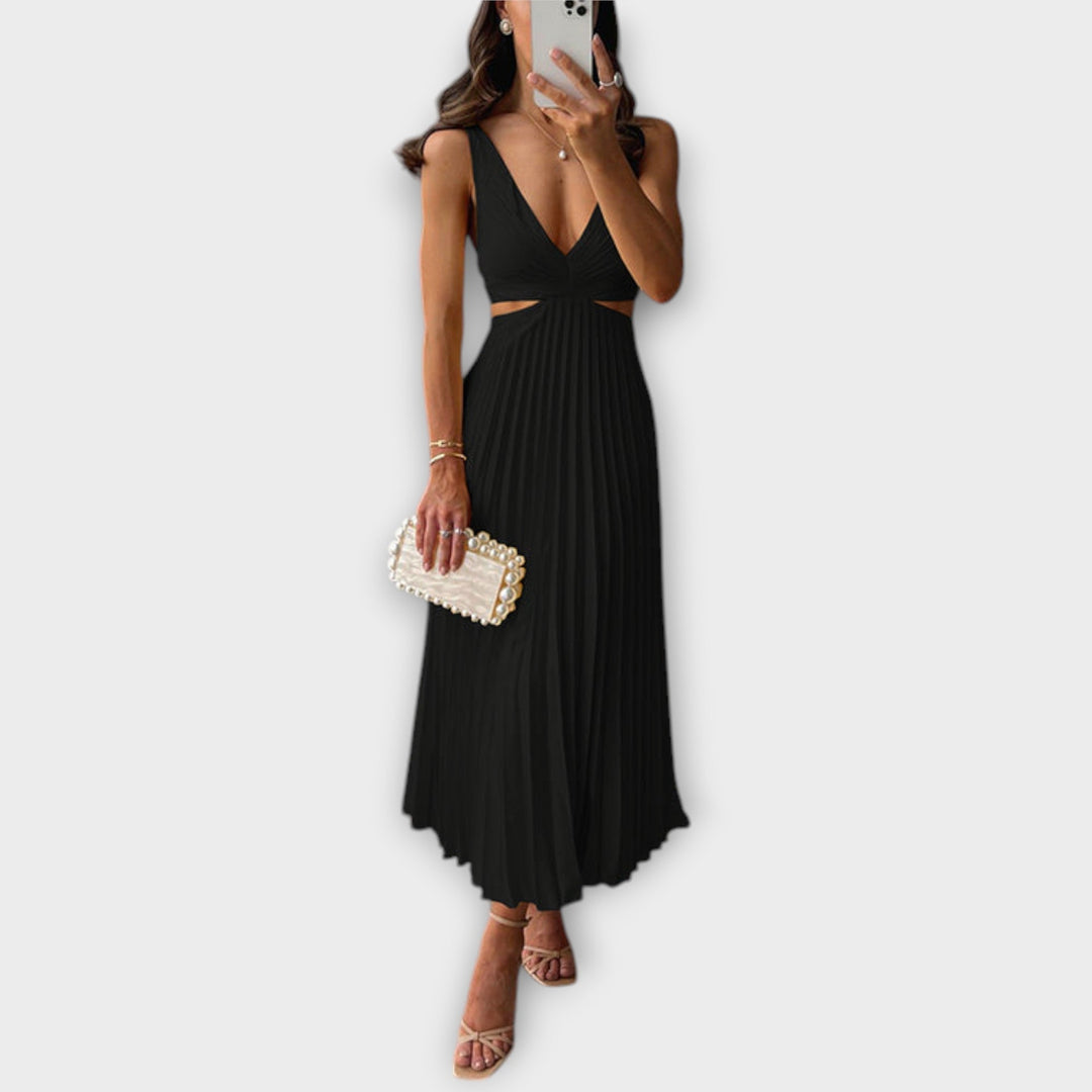 Elegantní midi večerní šaty s plisováním