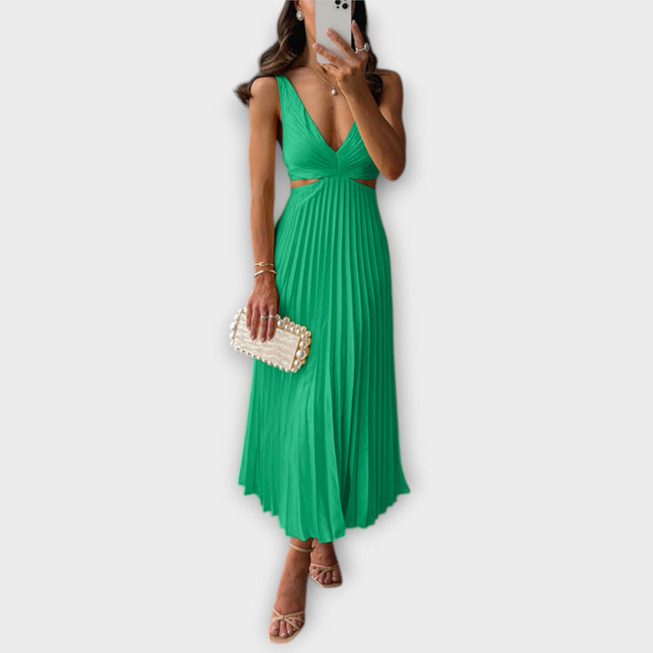Elegantní midi večerní šaty s plisováním