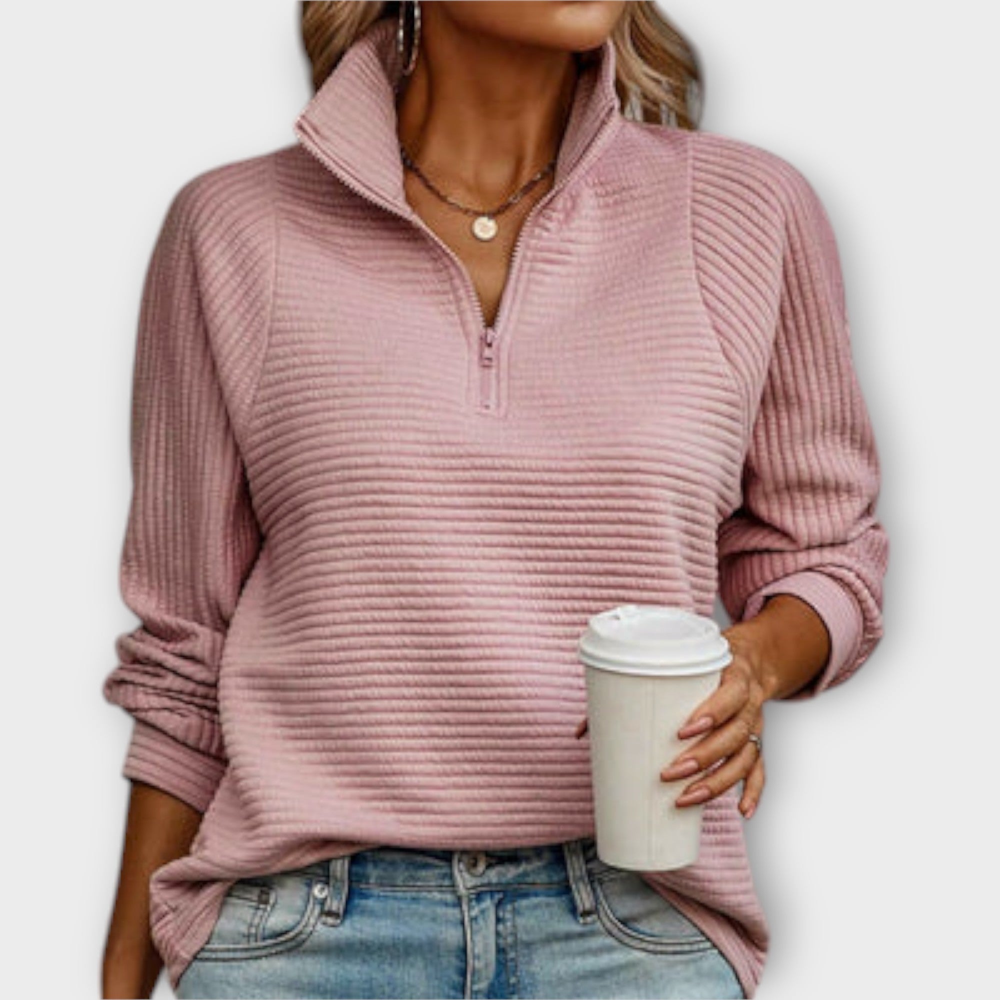 Lenka | Elegantní svetr s polo zipem