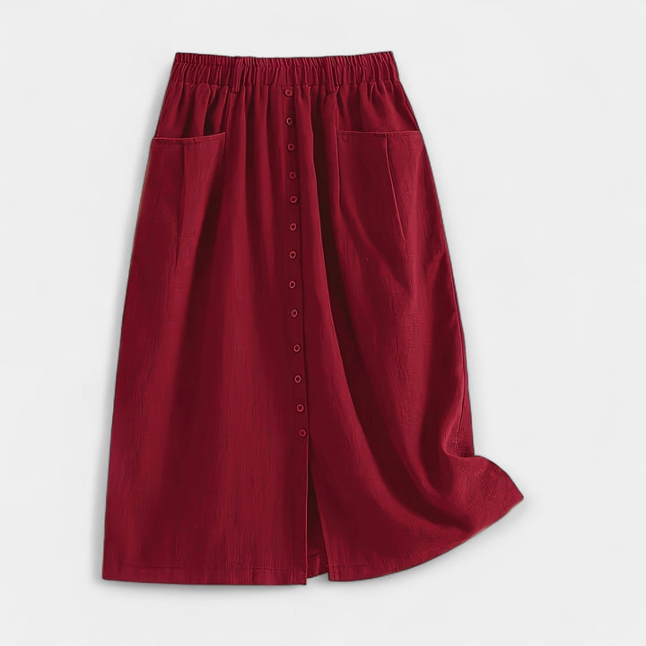 Magdaléna Elegantní Midi Vintage Sukně Předníkapsami