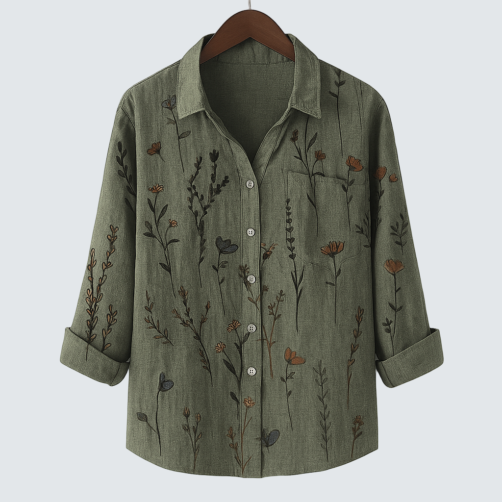 Amara™ | Khaki Košile s Květinovým Vzorem