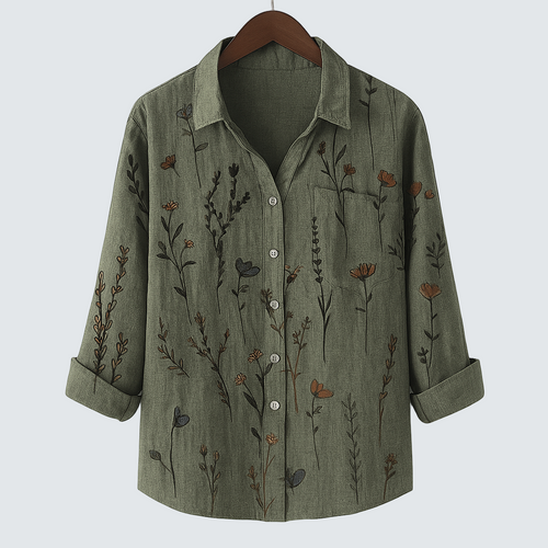 Amara™ | Khaki Košile s Květinovým Vzorem