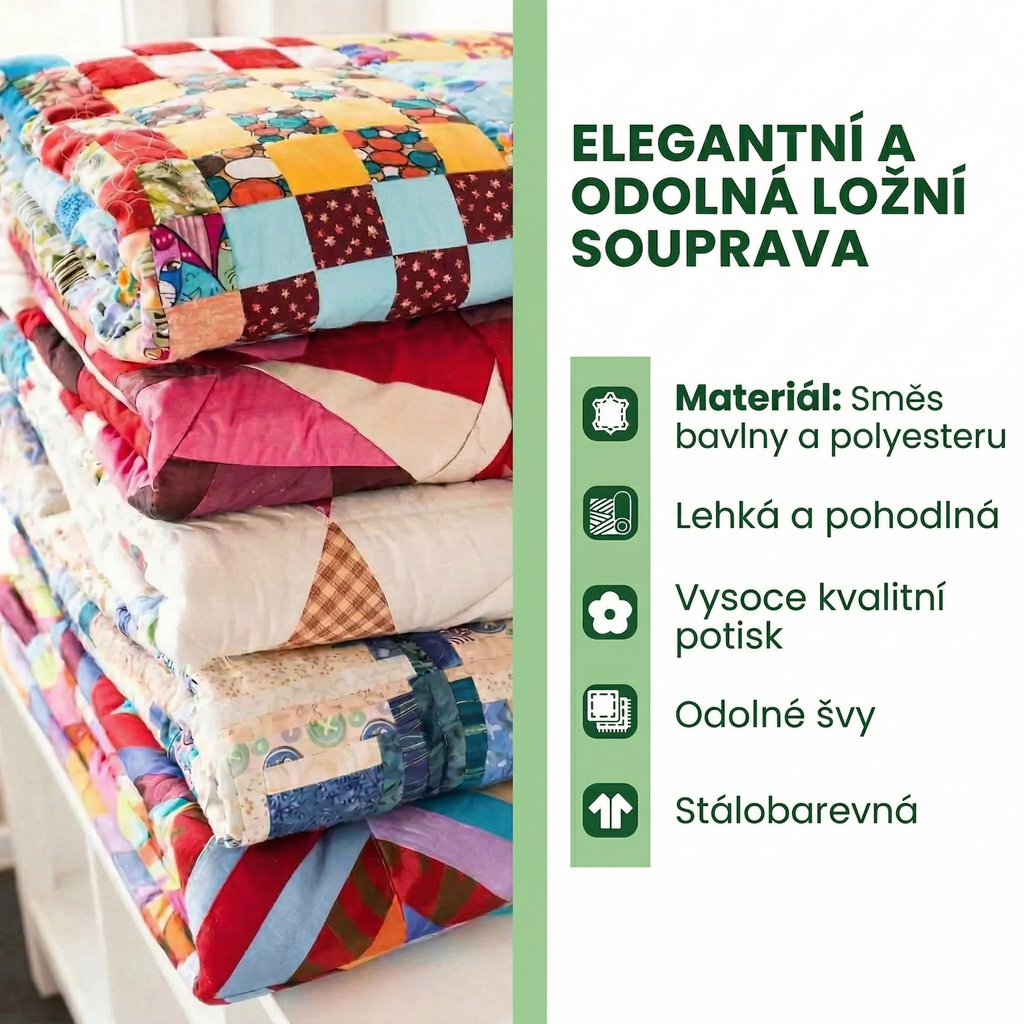 3dílná sada prošívaného povlečení - Zlatá harmonie