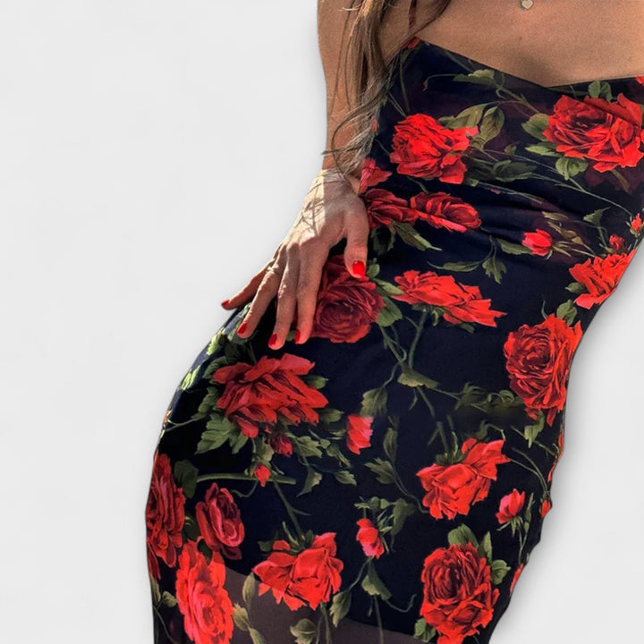 Šaty bodycon s květinovým vzorem a ramínky