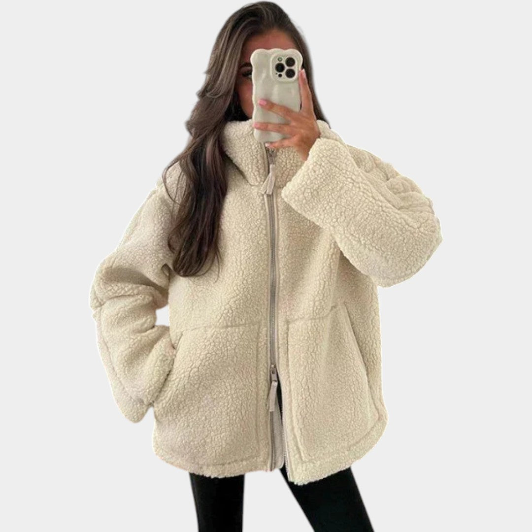 Petra – dámský oversized teddy kabát se zipem