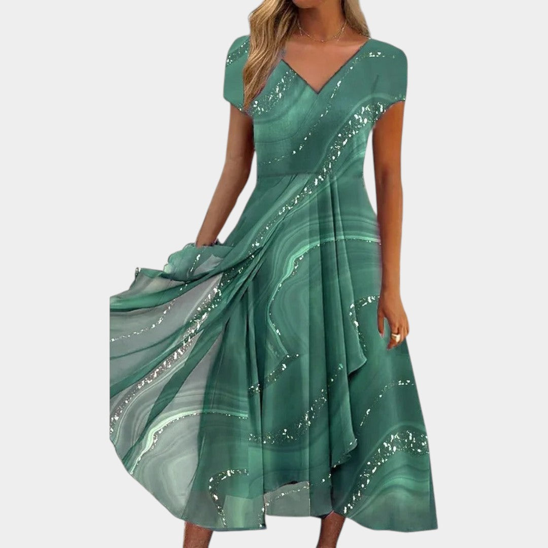 Tereza – Elegantní midi šaty s výstřihem do V