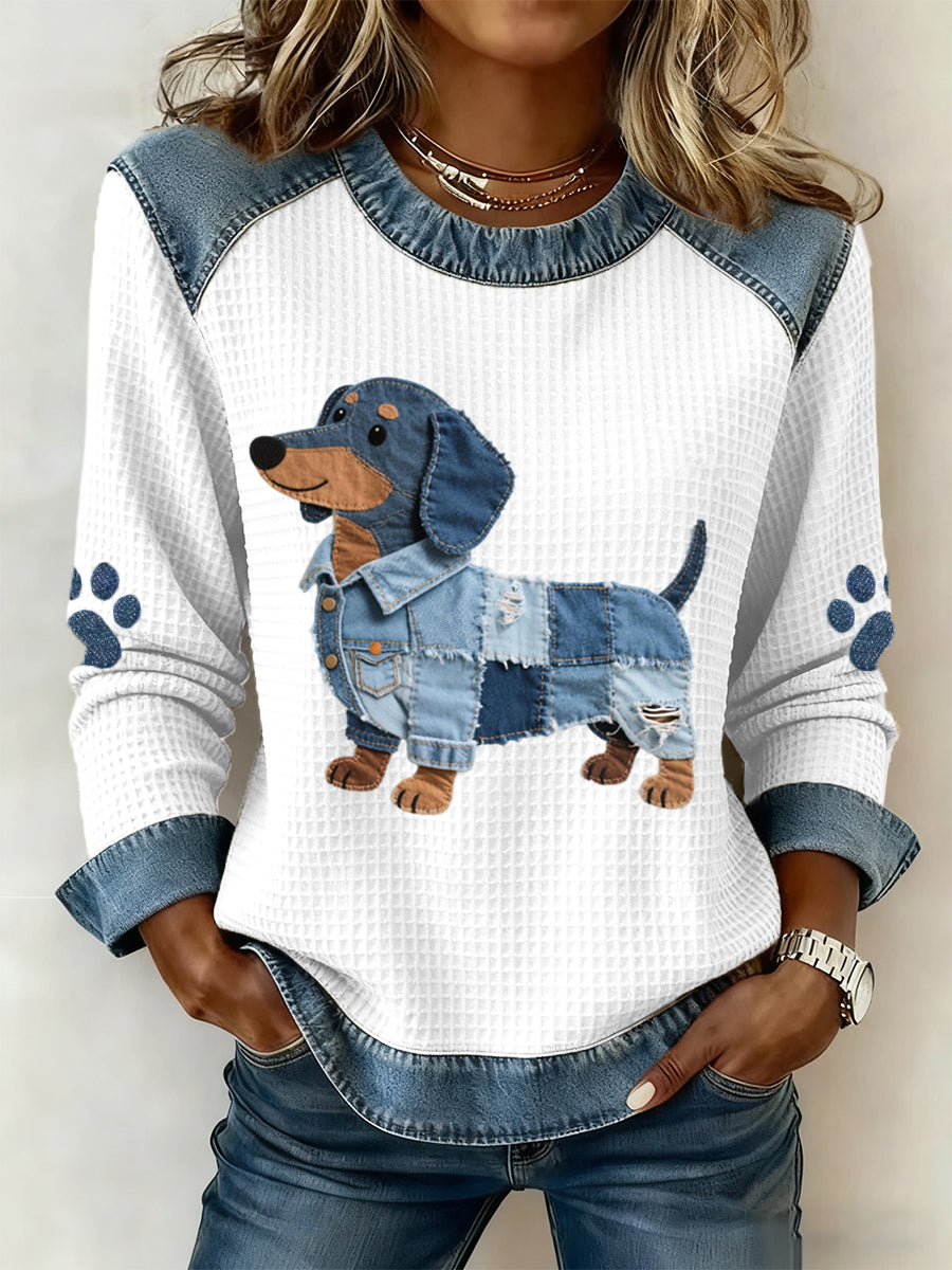 Julia - Okouzlující jezevčík s patchwork denim
